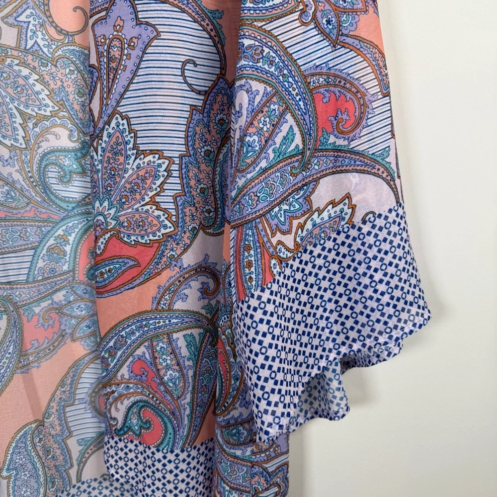 Soft Surroundings Mixed Media Print Open Front Semi Sheer Kimono Cardigan‎ Large